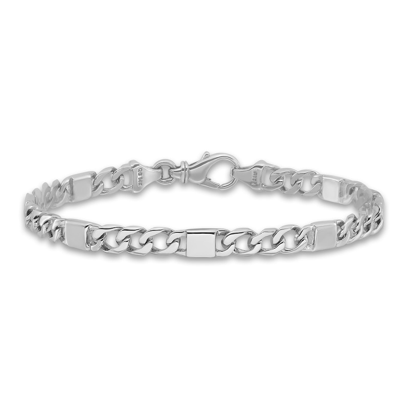 Main Image 1 of Men's Solid Fancy Link Bracelet 14K White Gold 5.6mm 8"