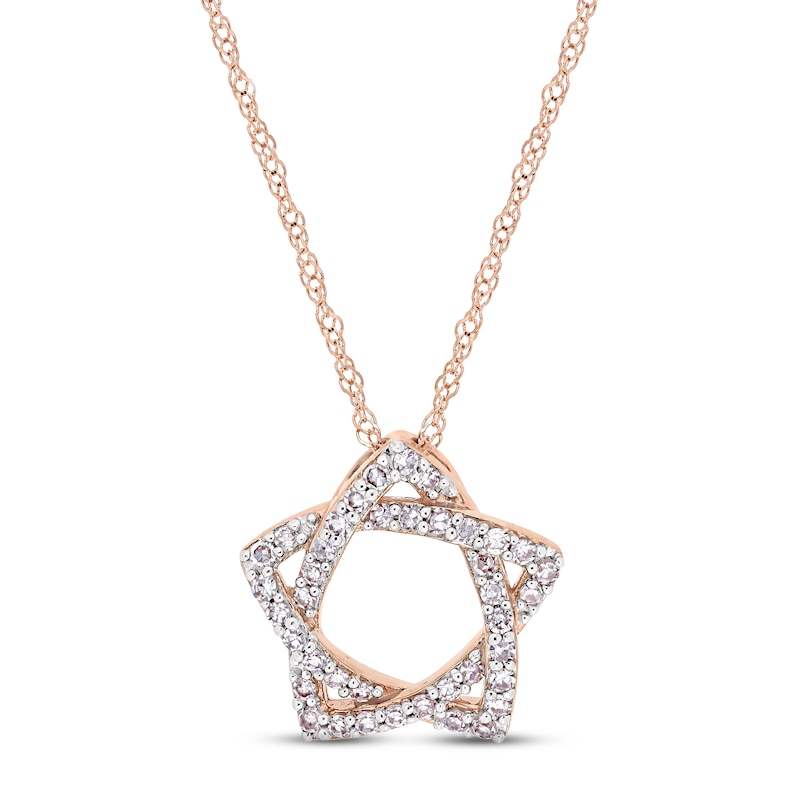 Main Image 1 of Diamond Star Necklace 1/5 ct tw Round 14K Rose Gold 17&quot;