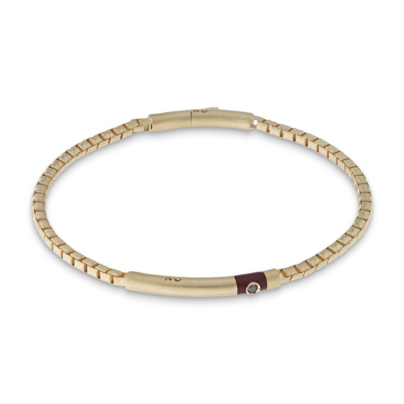 Marco Dal Maso Men's Black Diamond Accent Bracelet Red Enamel Sterling Silver/18K Yellow Gold-Plated 8"