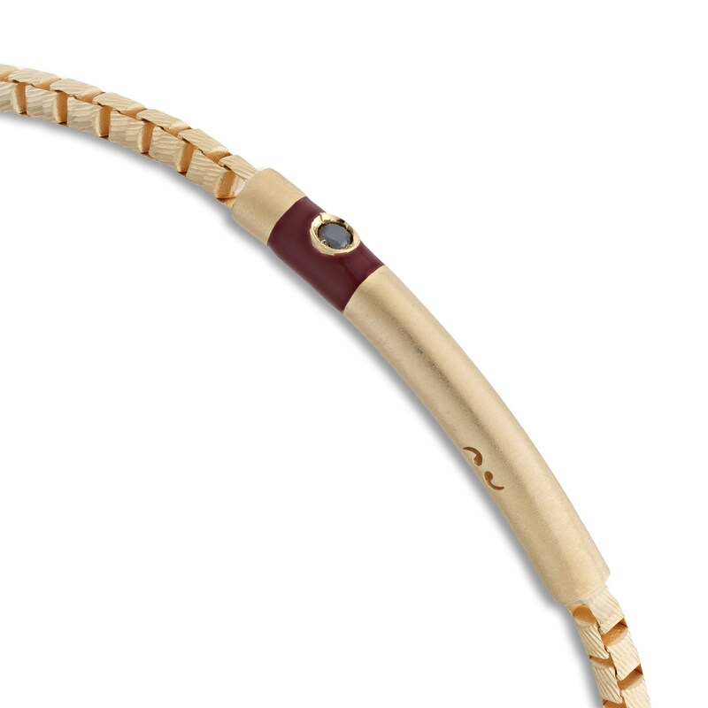 Marco Dal Maso Men's Black Diamond Accent Bracelet Red Enamel Sterling Silver/18K Yellow Gold-Plated 8"