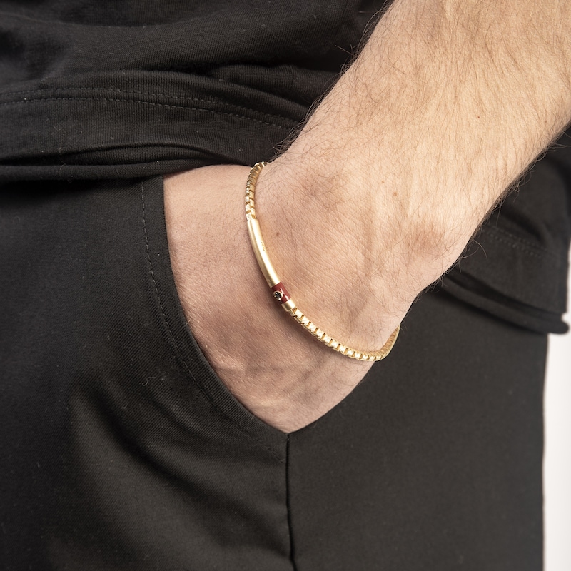 Marco Dal Maso Men's Black Diamond Accent Bracelet Red Enamel Sterling Silver/18K Yellow Gold-Plated 8"