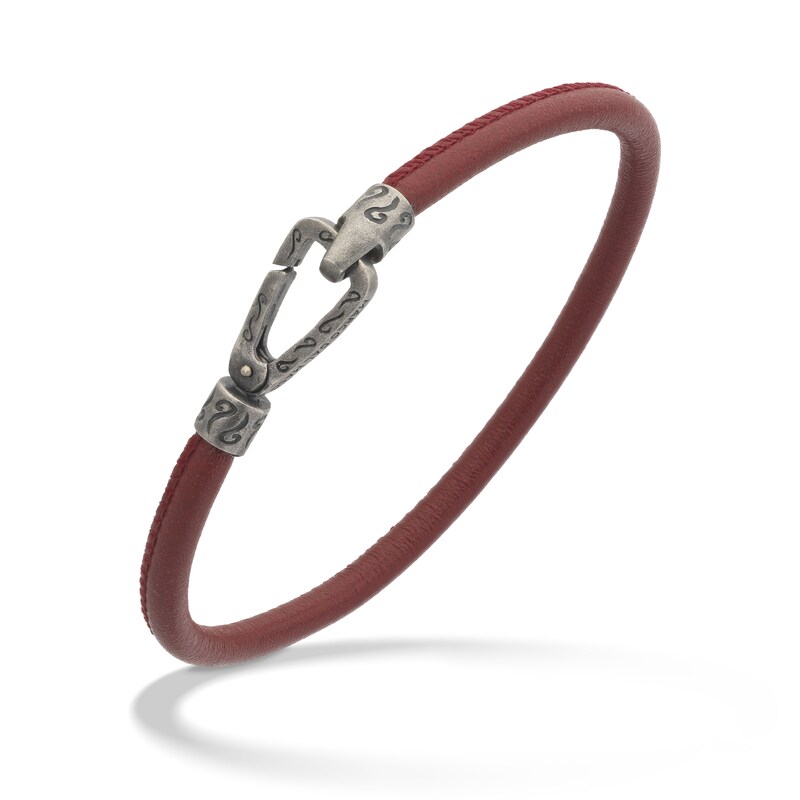 Marco Dal Maso Men's Red Leather Bracelet Sterling Silver 8"