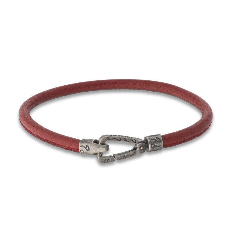 Marco Dal Maso Men's Red Leather Bracelet Sterling Silver 8"