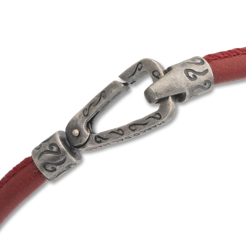 Marco Dal Maso Men's Red Leather Bracelet Sterling Silver 8"