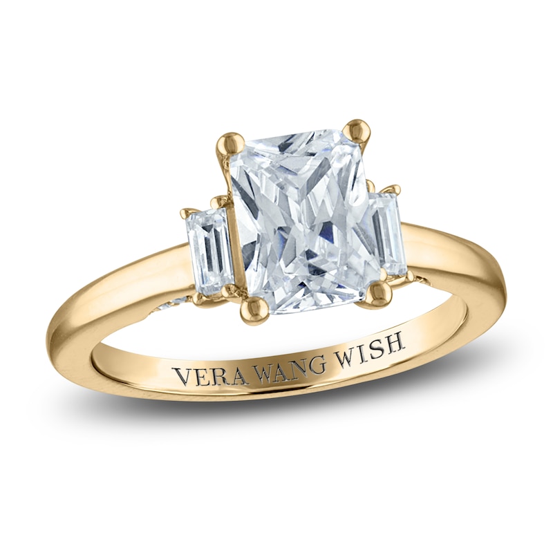 Vera Wang WISH Diamond 3-Stone Engagement Ring 2-1/5 ct tw Emerald/Baguette 18K Yellow Gold