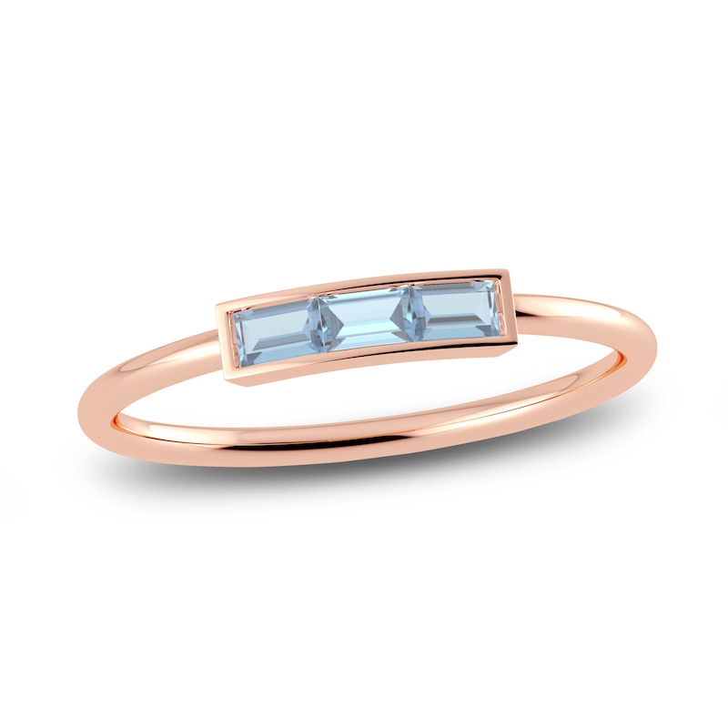 Main Image 1 of Juliette Maison Natural Aquamarine Baguette Bar Ring 10K Rose Gold