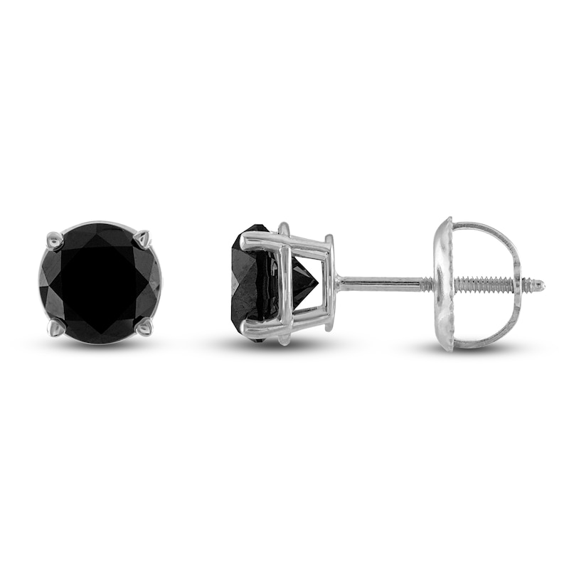 Main Image 1 of Black Diamond Stud Earrings 1 ct tw Round 10K White Gold