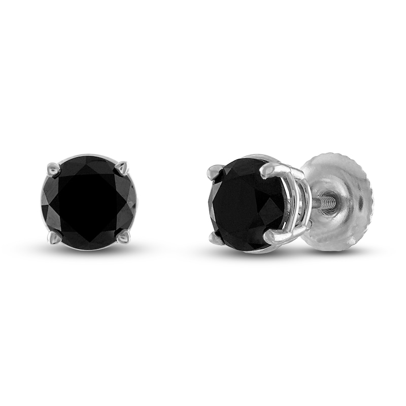 Main Image 2 of Black Diamond Stud Earrings 1 ct tw Round 10K White Gold
