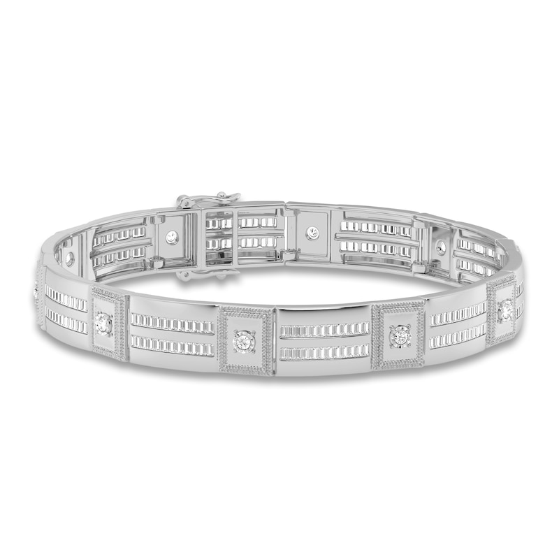 Main Image 1 of Men's Diamond Bracelet 2-3/4 ct tw Round/Baguette 10K White Gold 8.5"