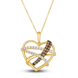 Le Vian Wrapped In Chocolate Diamond Heart Necklace 1/2 ct tw Round 14K Honey Gold 19"