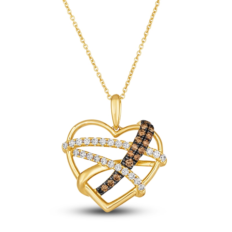 Main Image 1 of Le Vian Wrapped In Chocolate Diamond Heart Necklace 1/2 ct tw Round 14K Honey Gold 19"
