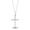 Thumbnail Image 1 of Shy Creation Diamond Cross Necklace 1/8 ct tw Round/Baguette 14K White Gold 18" SC55024396