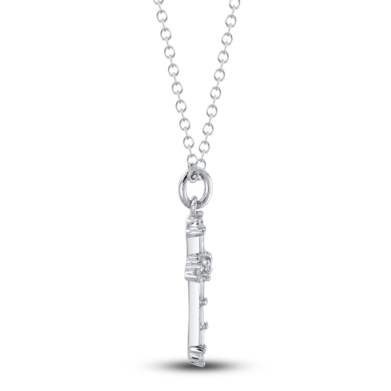 Main Image 2 of Shy Creation Diamond Cross Necklace 1/8 ct tw Round/Baguette 14K White Gold 18" SC55024396
