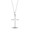 Thumbnail Image 2 of Shy Creation Diamond Cross Necklace 1/8 ct tw Round/Baguette 14K White Gold 18" SC55024396