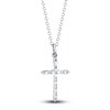 Thumbnail Image 2 of Shy Creation Diamond Cross Necklace 1/8 ct tw Round/Baguette 14K White Gold 18" SC55024396