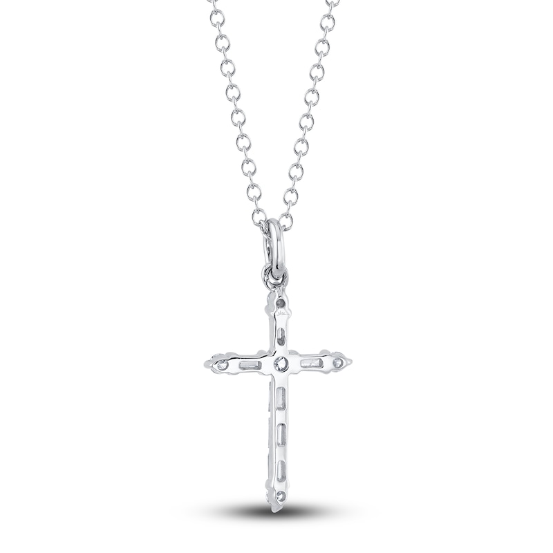 Shy Creation Diamond Cross Necklace 1/8 ct tw Round/Baguette 14K White Gold 18" SC55024396