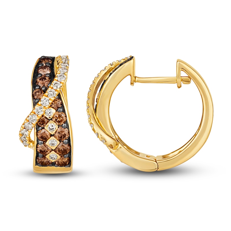 Main Image 2 of Le Vian Diamond Hoop Earrings 1 ct tw Round 14K Honey Gold