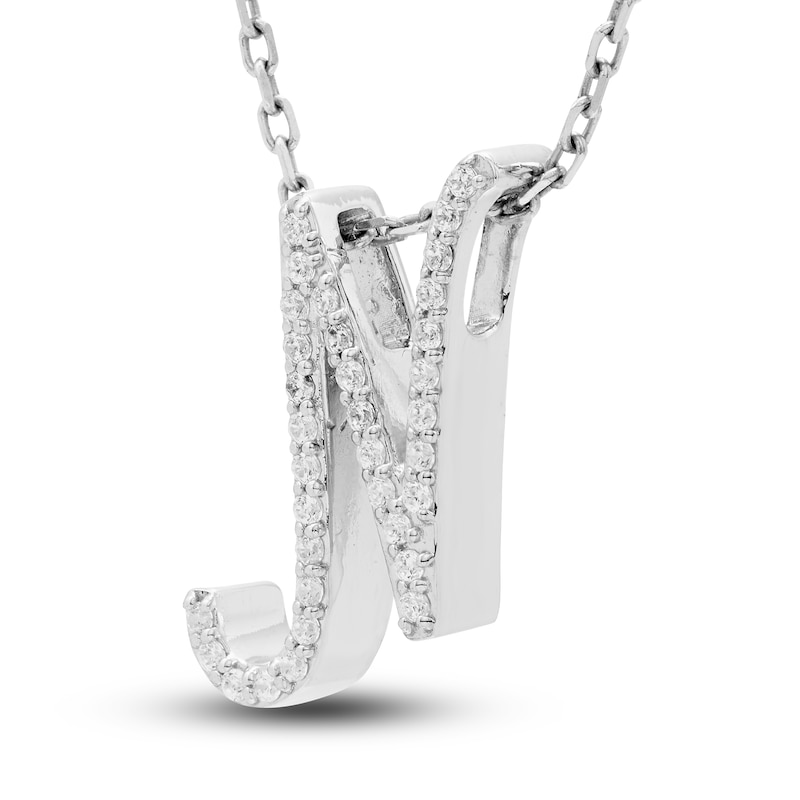 Main Image 2 of Diamond Initial N Pendant Necklace 1/10 ct tw Round 10K White Gold