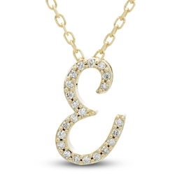 Diamond Initial E Pendant Necklace 1/10 ct tw Round 10K Yellow Gold 18"