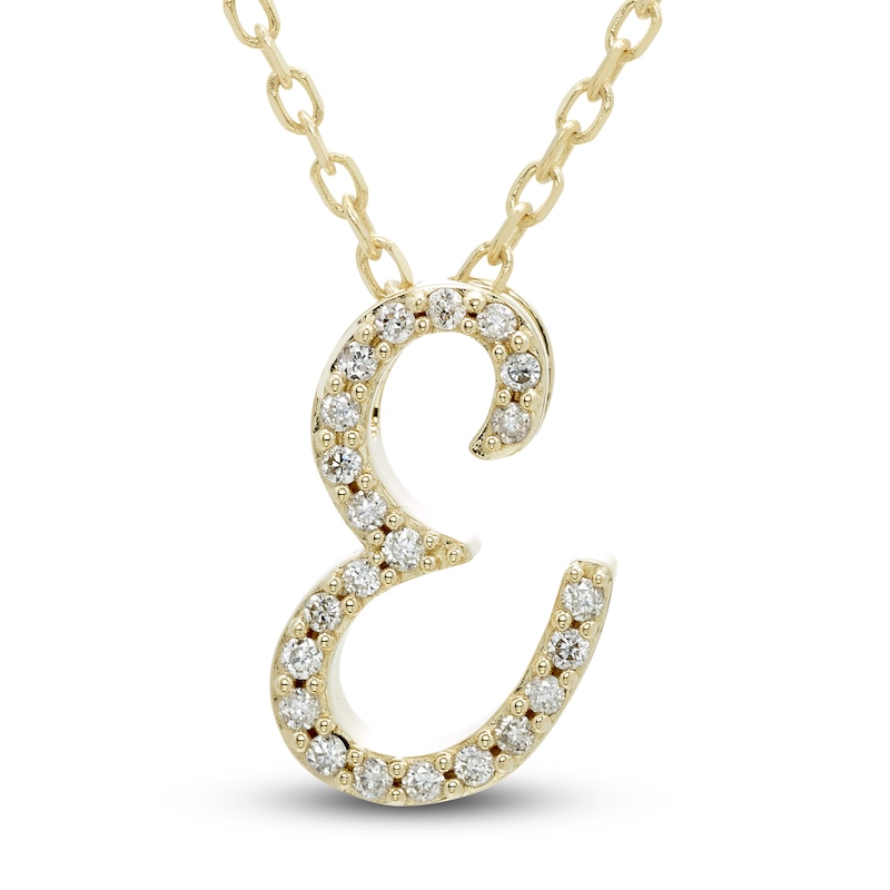 Main Image 1 of Diamond Initial E Pendant Necklace 1/10 ct tw Round 10K Yellow Gold 18"
