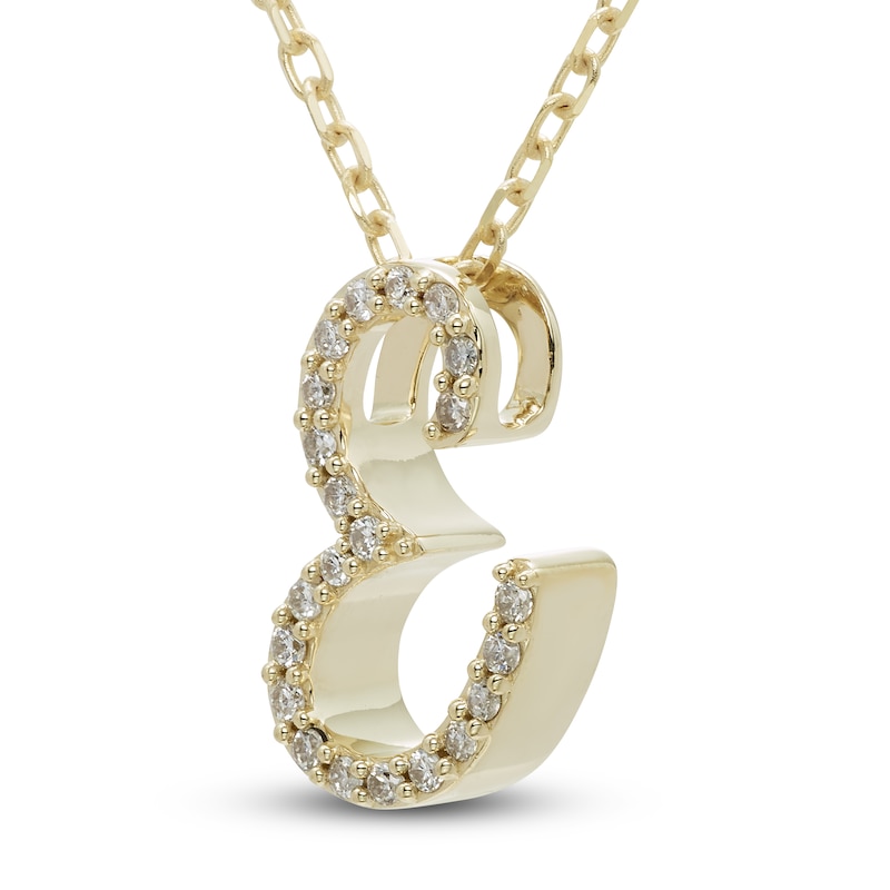 Main Image 2 of Diamond Initial E Pendant Necklace 1/10 ct tw Round 10K Yellow Gold 18"