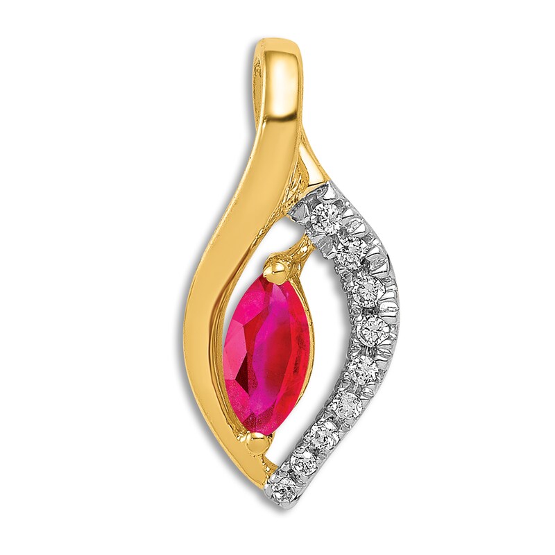 Natural Ruby Pendant Charm 1/20 ct tw Diamonds 14K Yellow Gold