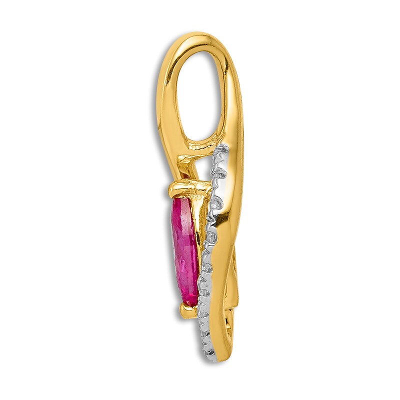 Natural Ruby Pendant Charm 1/20 ct tw Diamonds 14K Yellow Gold