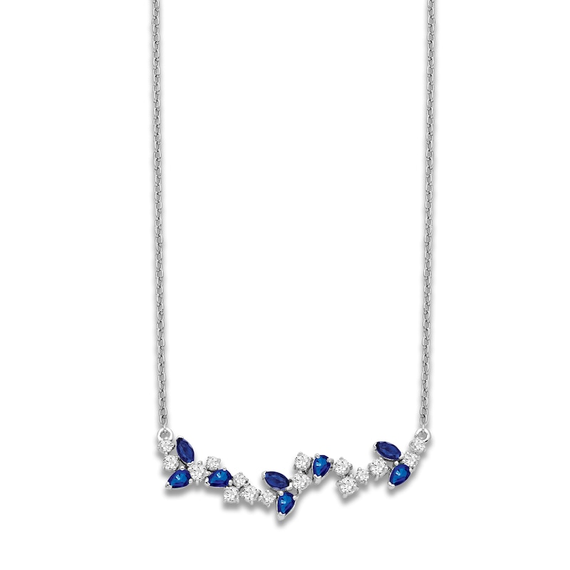 Main Image 2 of Natural Blue Sapphire Necklace 3/8 ct tw Diamonds 14K White Gold 18"
