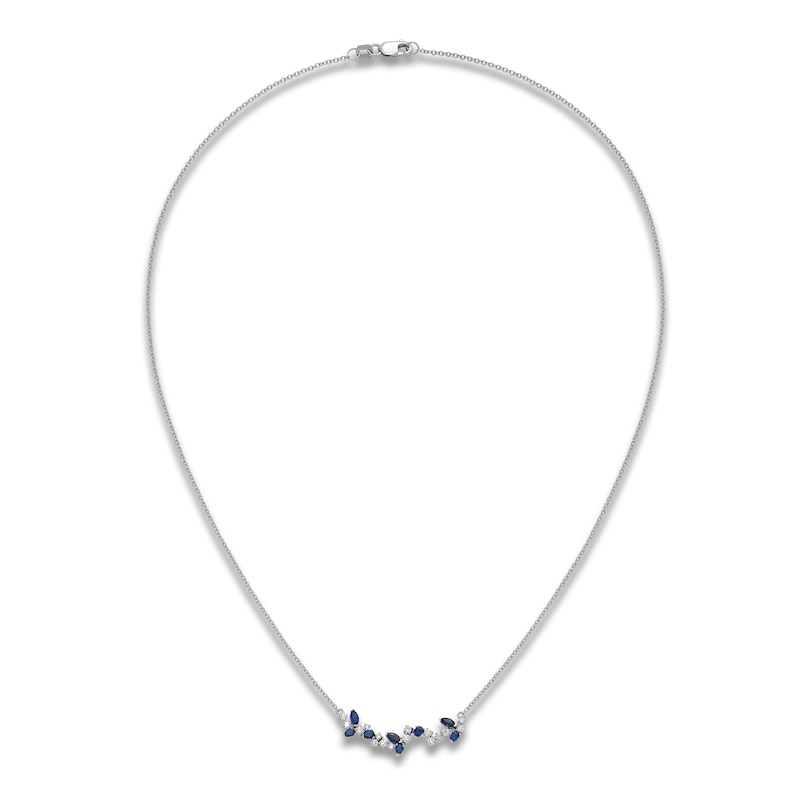 Main Image 4 of Natural Blue Sapphire Necklace 3/8 ct tw Diamonds 14K White Gold 18"
