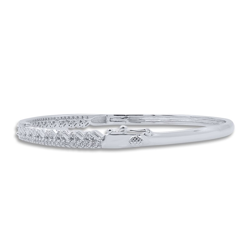 Diamond Bangle Bracelet 1 ct tw Round/Baguette 14K White Gold 7"