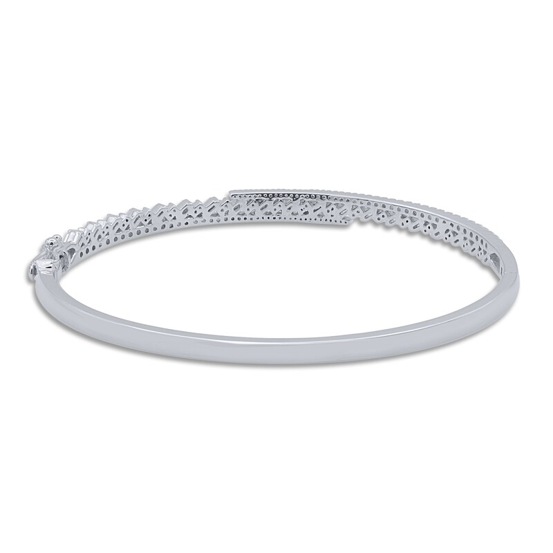 Diamond Bangle Bracelet 1 ct tw Round/Baguette 14K White Gold 7"