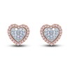 Thumbnail Image 1 of Pink & White Diamond Heart Stud Earrings 1/4 ct tw Round 14K Rose Gold