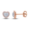 Thumbnail Image 2 of Pink & White Diamond Heart Stud Earrings 1/4 ct tw Round 14K Rose Gold