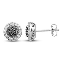 Black & White Diamond Cluster Earrings 1/3 ct tw Round 14K White Gold