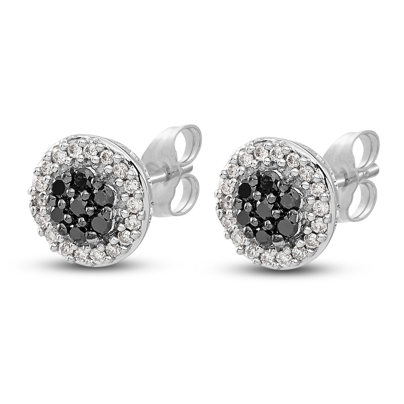 Black & White Diamond Cluster Earrings 1/3 ct tw Round 14K White Gold