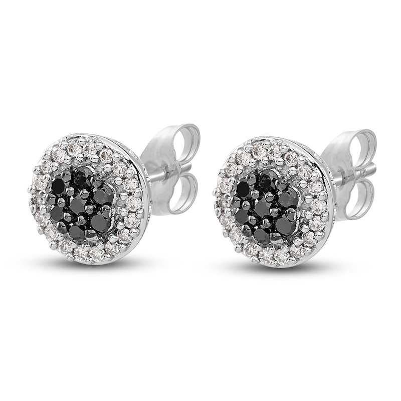 Main Image 2 of Black & White Diamond Cluster Earrings 1/3 ct tw Round 14K White Gold