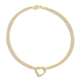 High-Polish Heart Anklet 14K Yellow Gold 10"