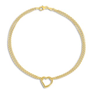 High-Polish Heart Anklet 14K Yellow Gold 10"