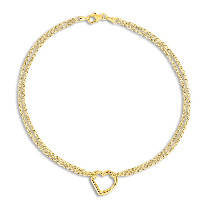 Main Image 1 of High-Polish Heart Anklet 14K Yellow Gold 10"