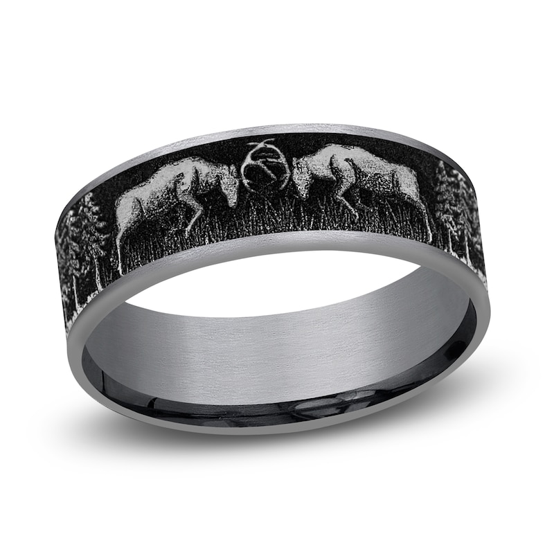 Main Image 1 of Deer Fight Wedding Band Black Tantalum/Titanium 7.5mm
