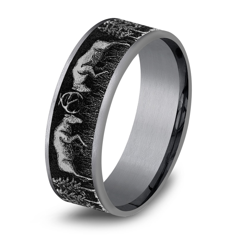 Deer Fight Wedding Band Black Tantalum/Titanium 7.5mm