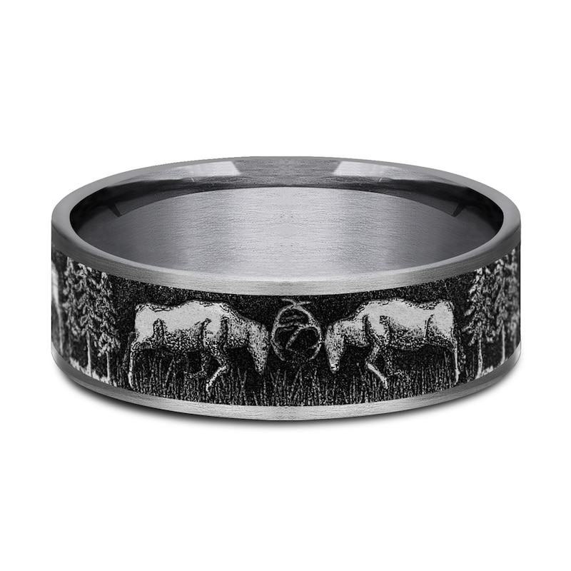 Deer Fight Wedding Band Black Tantalum/Titanium 7.5mm