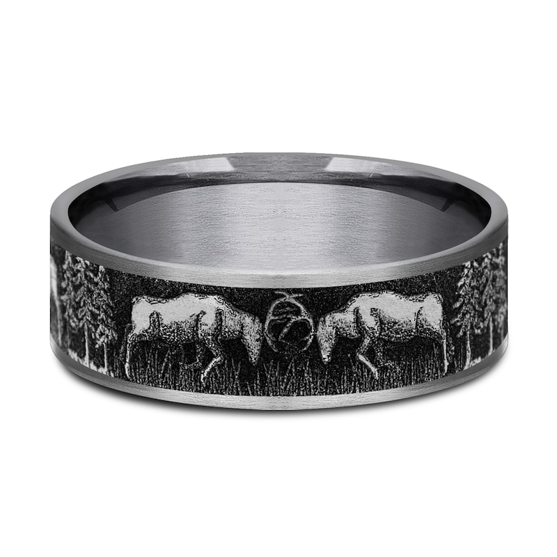 Main Image 3 of Deer Fight Wedding Band Black Tantalum/Titanium 7.5mm