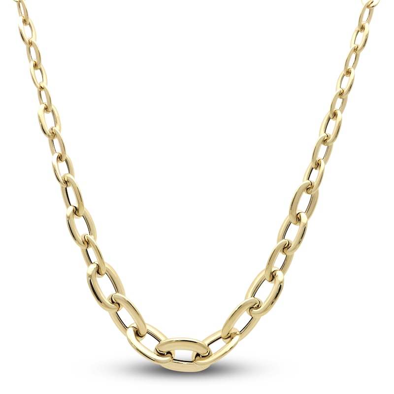 Italia D'Oro Hollow Graduated Link Necklace 14K Yellow Gold 18" 17mm
