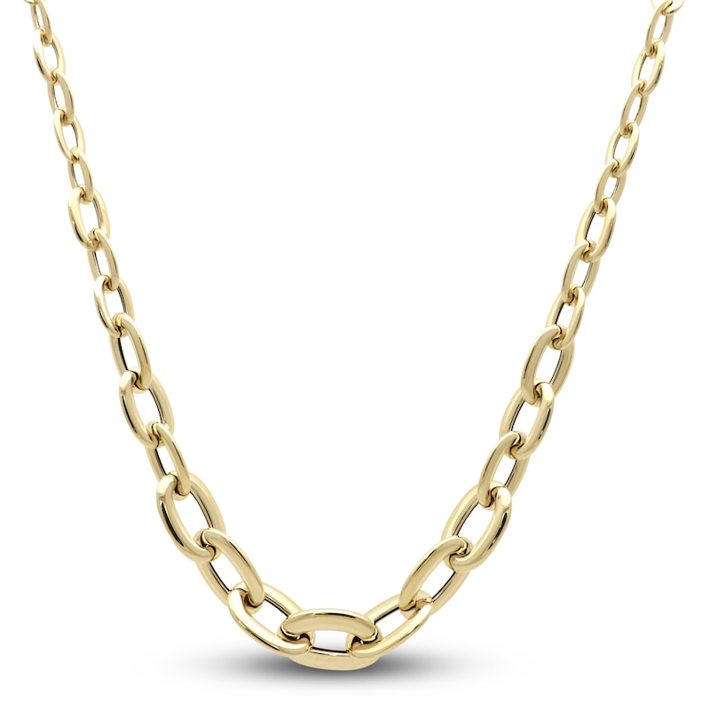 Main Image 1 of Italia D'Oro Hollow Graduated Link Necklace 14K Yellow Gold 18" 10mm
