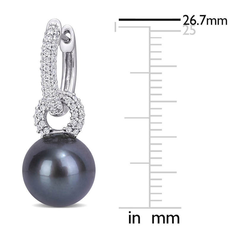 Main Image 2 of Tahitian Cultured Pearl Drop Earrings 1/2 ct tw Diamonds 14K White Gold