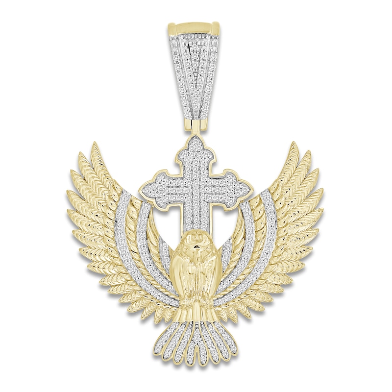 Main Image 1 of Men's Diamond Cross & Eagle Charm 1/2 ct tw Round 10K Yellow Gold