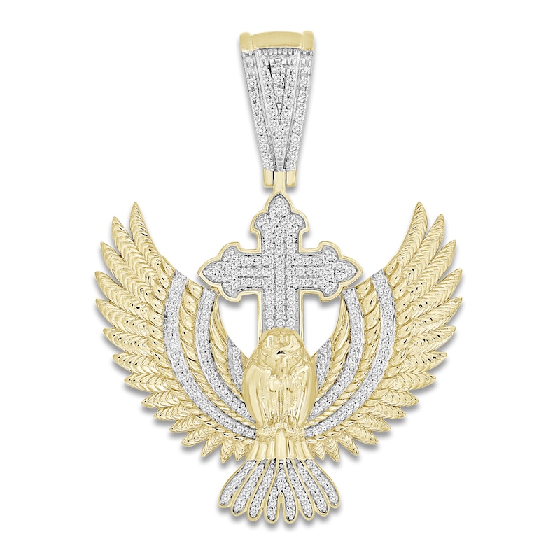 Men's Diamond Cross & Eagle Charm 1/2 ct tw Round 10K Yellow Gold