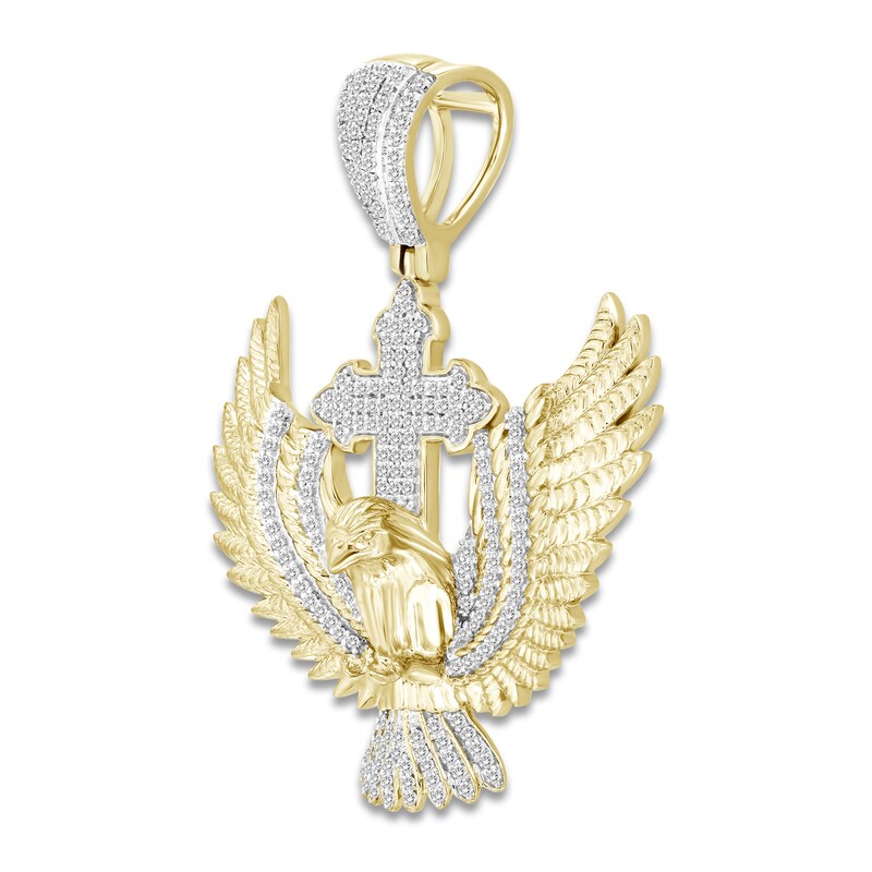 Main Image 2 of Men's Diamond Cross & Eagle Charm 1/2 ct tw Round 10K Yellow Gold