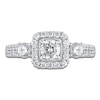Thumbnail Image 3 of Diamond 3-Stone Halo Ring 1-1/6 ct tw Round 14K White Gold